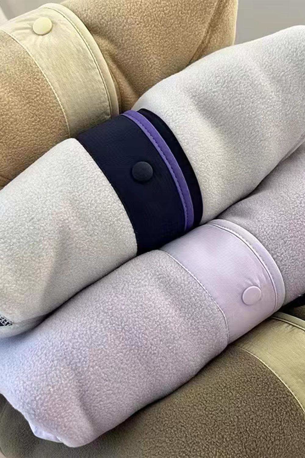 Double Take Snap Down Contrast Fleece Jacket with Pockets in - photo