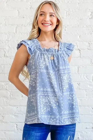 And The Why Boho Print Rayon Linen Ruffle Baby Doll Tank Top - SwagglyLife Home & Fashion And The Why Boho Print Rayon Linen Ruffle Baby Doll Tank Top - SwagglyLife Home & Fashion