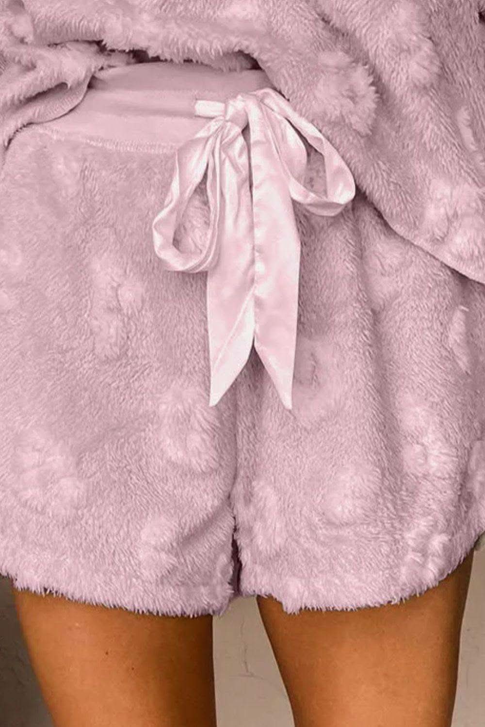 Round Neck Long Sleeve Top and Shorts Lounge Set - SwagglyLife Home & Fashion