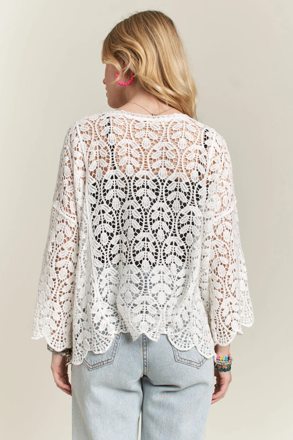 ADORA Leaf Pattern Crochet Cardigan in - photo