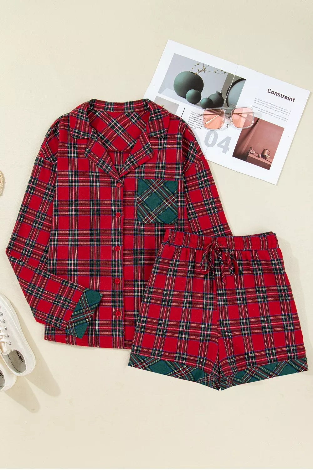 Plaid Patch Long Sleeve Holiday Pajama Set in - photo
