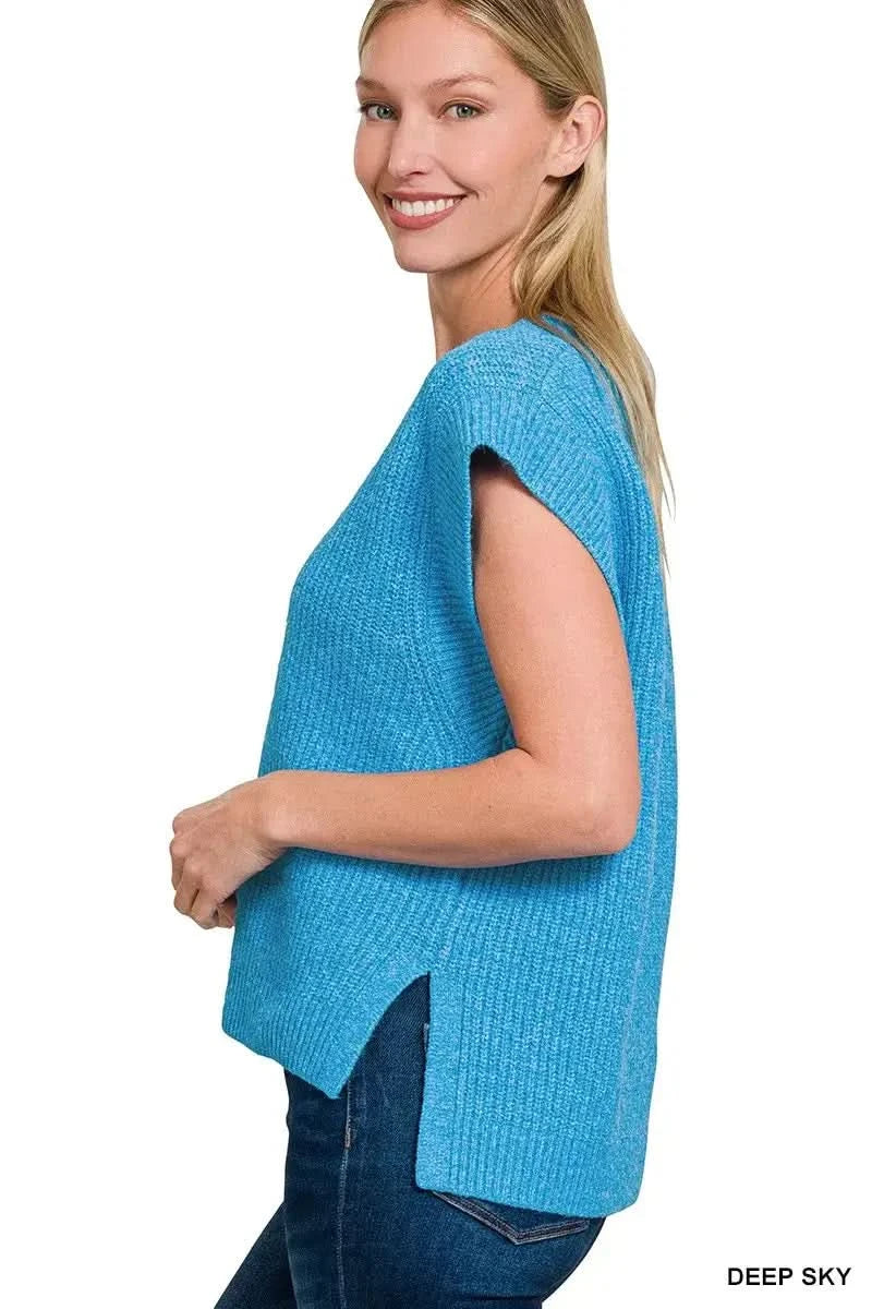 Zenana Oversized Sweater Vest with Side Slit in - photo