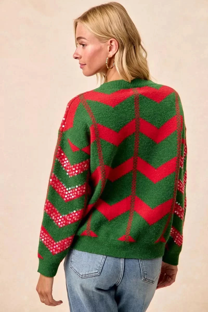 BiBi Christmas Theme Chevron Sequins Detail Sweater in - photo
