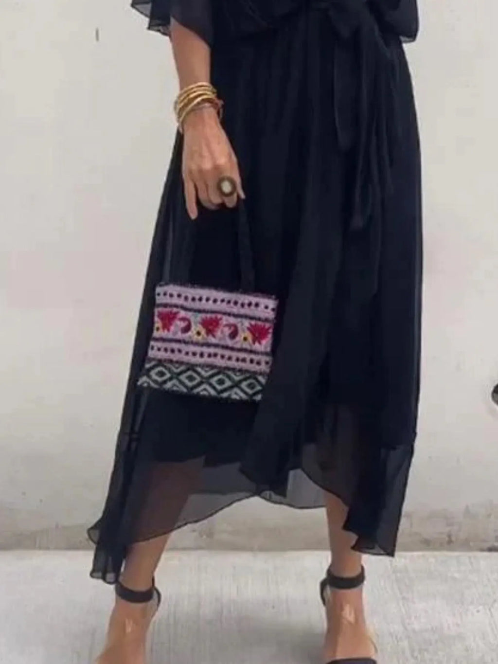 Flowy Tie Front Midi Dress with Flutter Sleeves in - photo