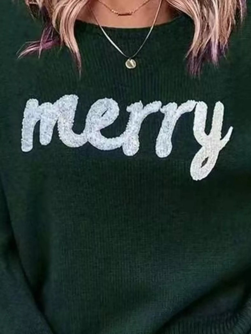 Merry Round Neck Dropped Shoulder Christmas Sweater in - photo
