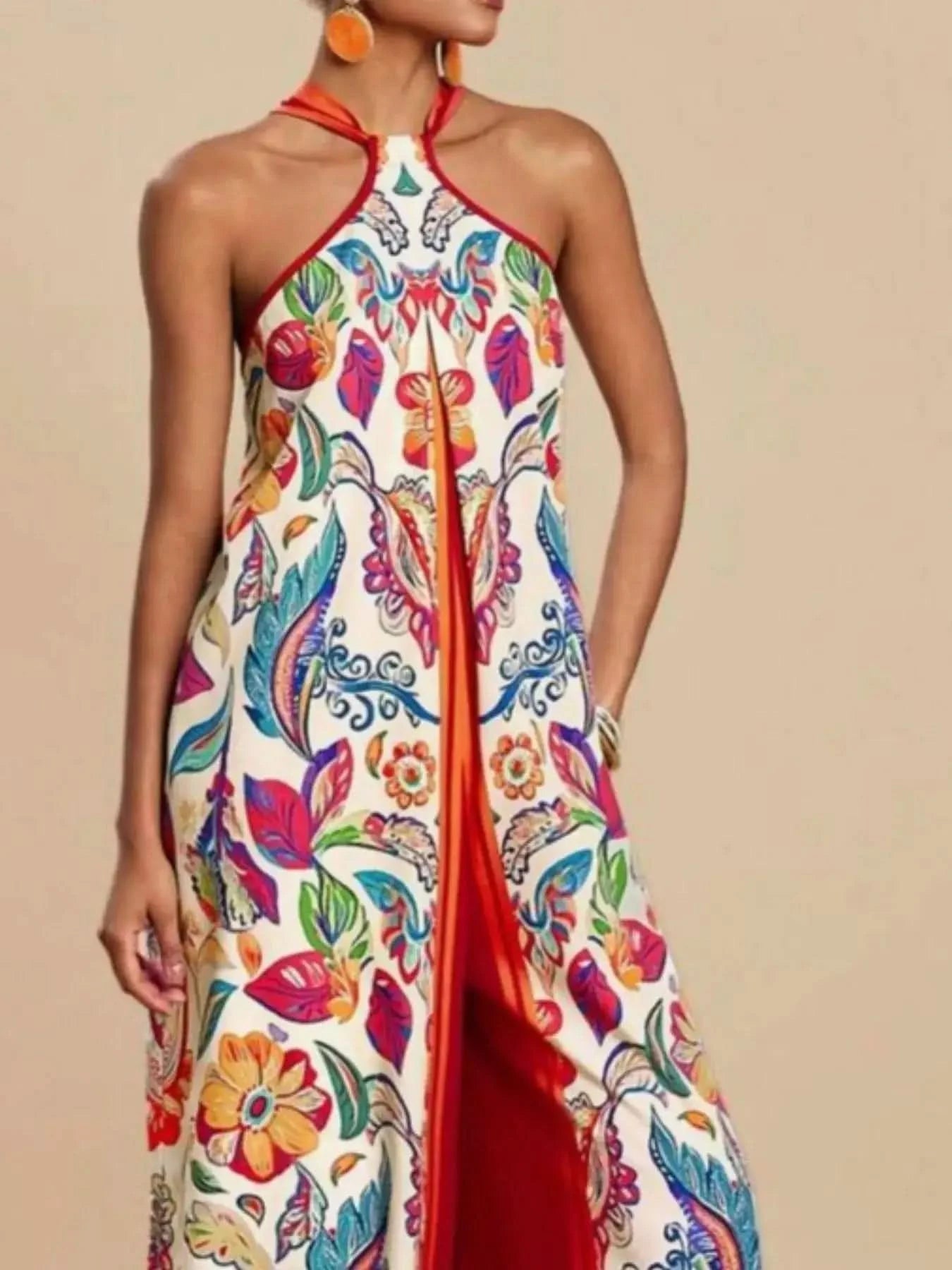 Printed Halter Wide-Leg Jumpsuit - SwagglyLife Home & Fashion Printed Halter Wide-Leg Jumpsuit - SwagglyLife Home & Fashion