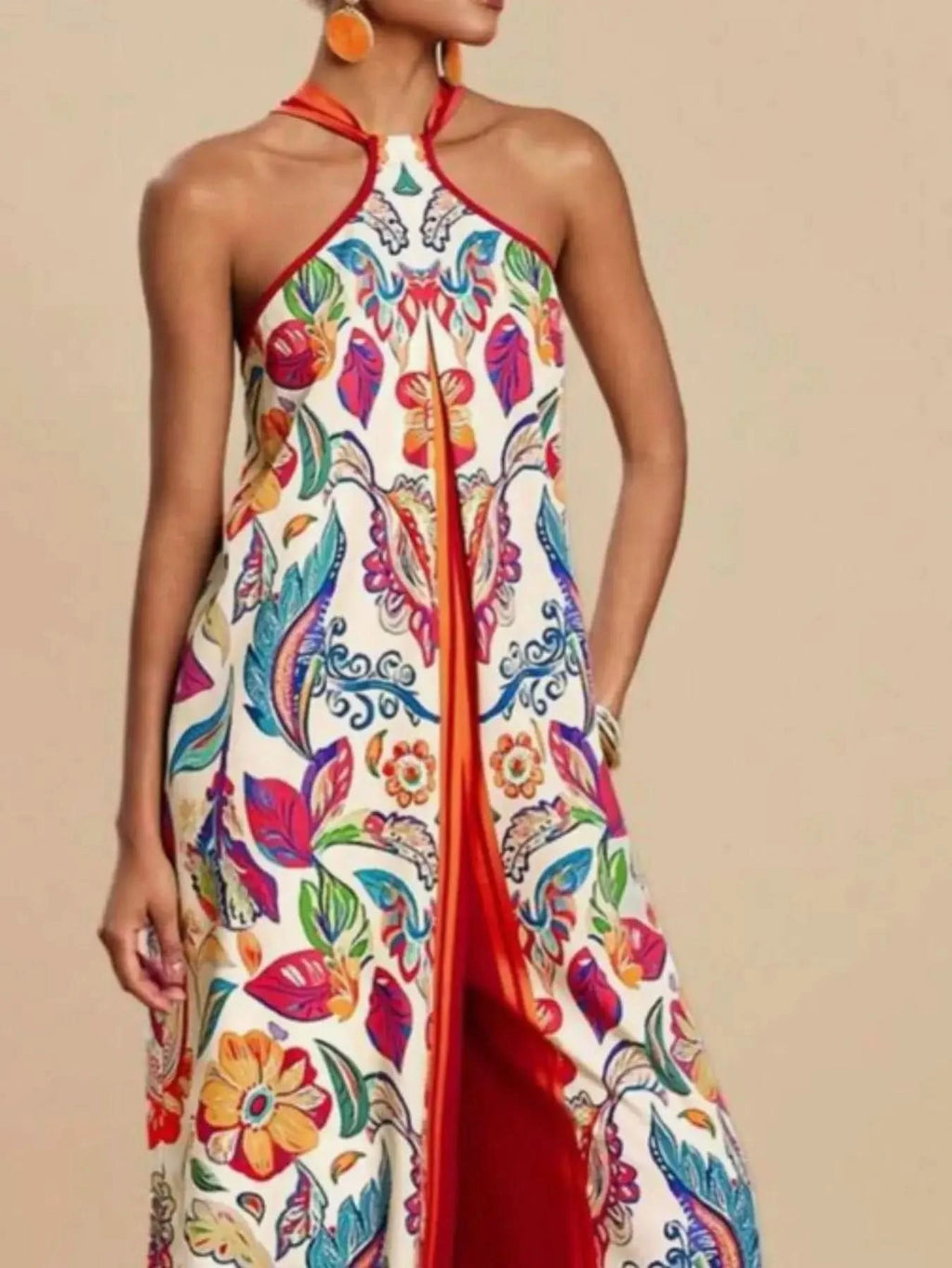 Printed Halter Wide-Leg Jumpsuit - SwagglyLife Home & Fashion