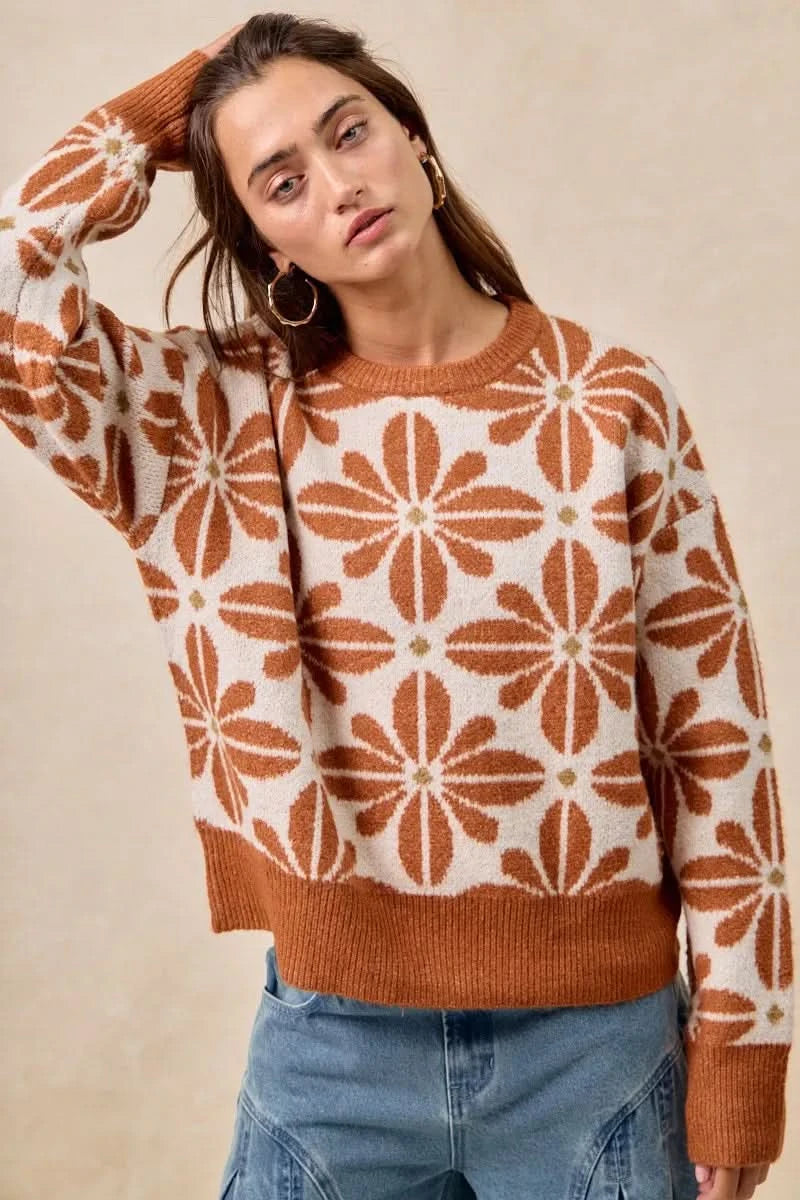 BiBi Flower Pattern Long Sleeve Sweater in - photo