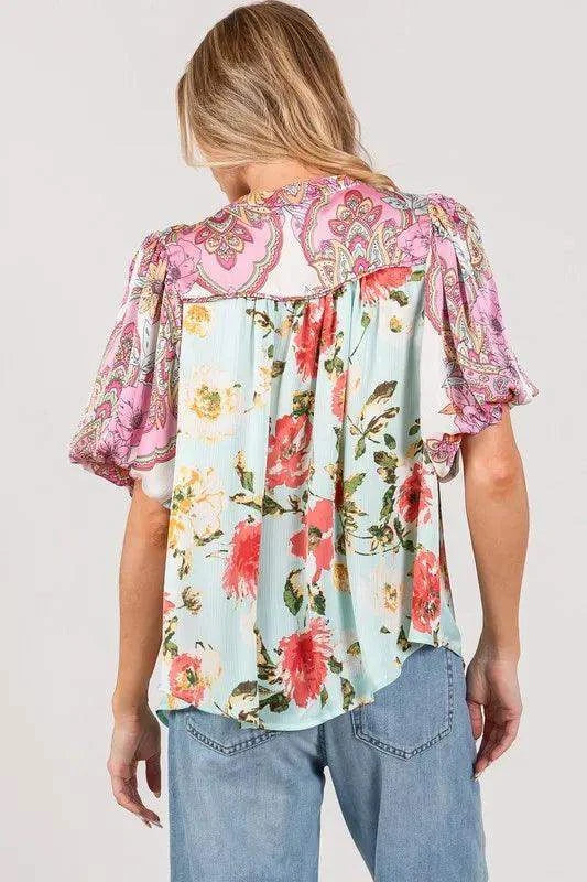 SAGE+FIG Plus Size Floral Mineral Wash French Terry Button Up Shirt in - photo