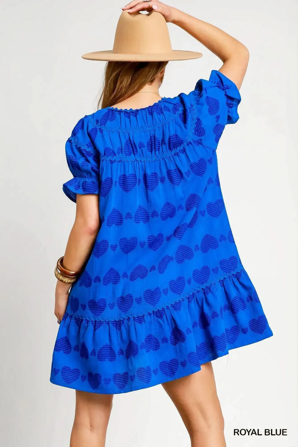 Umgee Heart Pattern Short Sleeve Ruffle Babydoll Dress in - photo