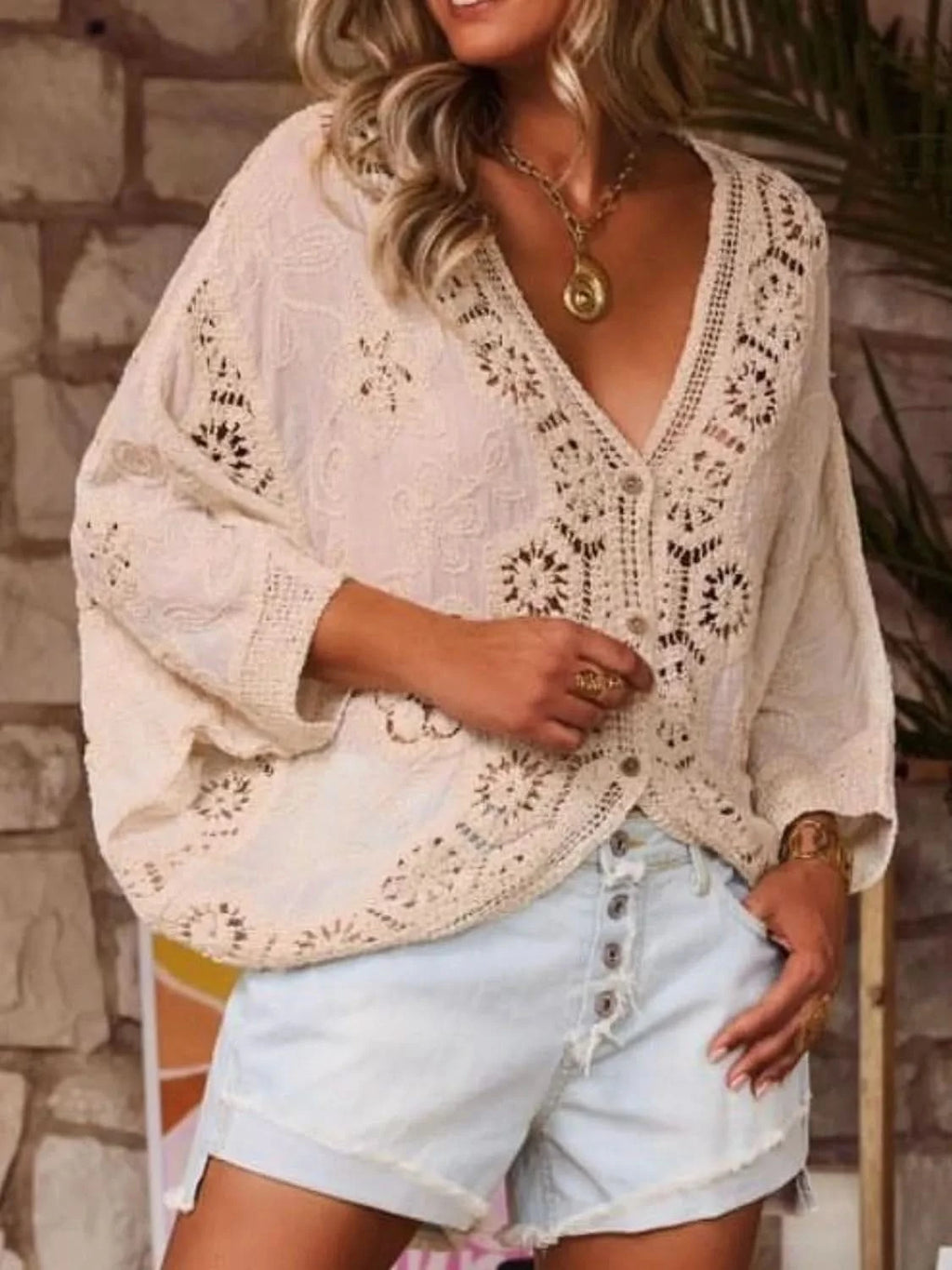 Crochet Lace V-Neck Blouse in - photo