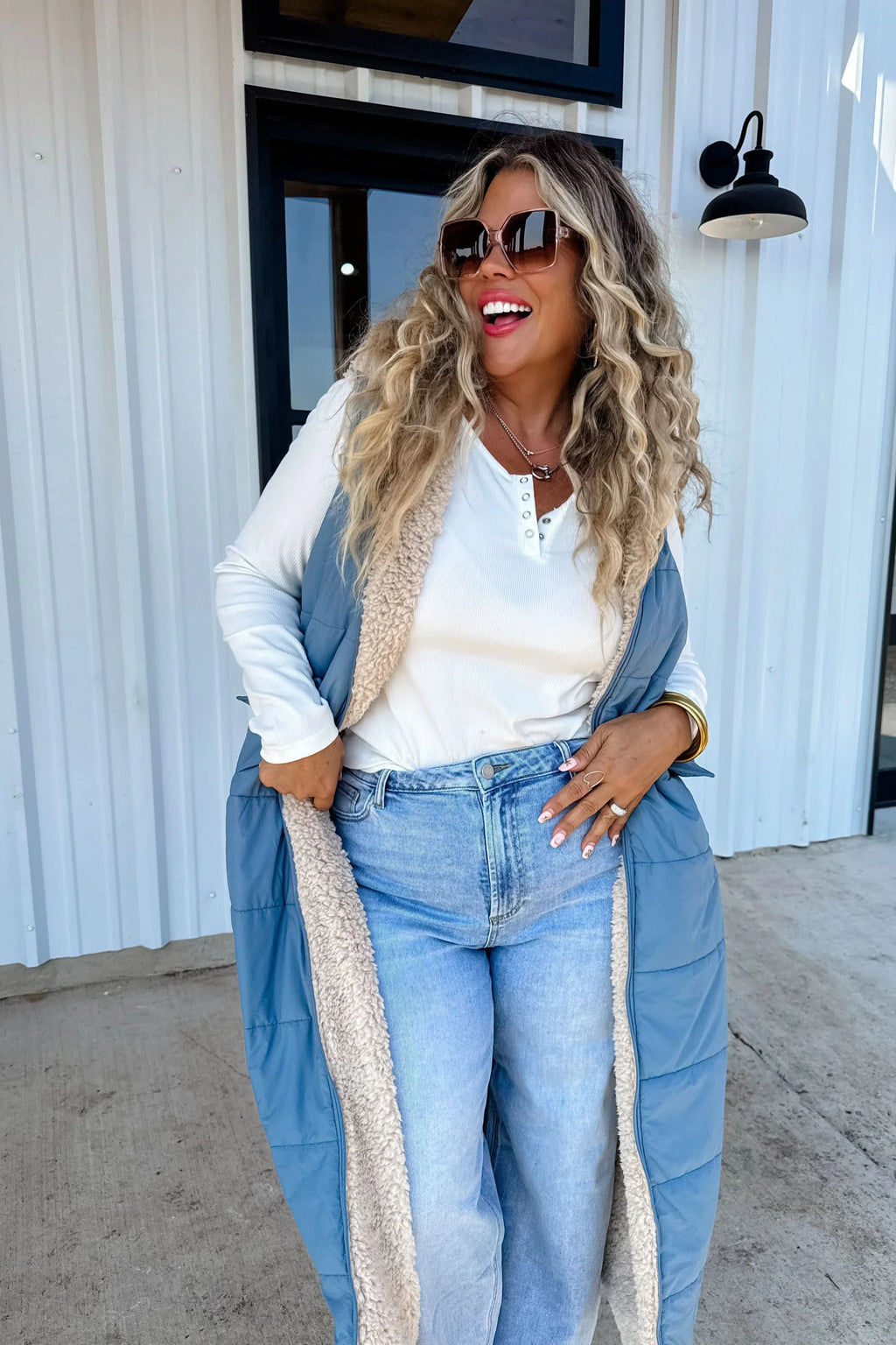 PREORDER: Reversible Sherpa Puffer Vest in - Womens photo