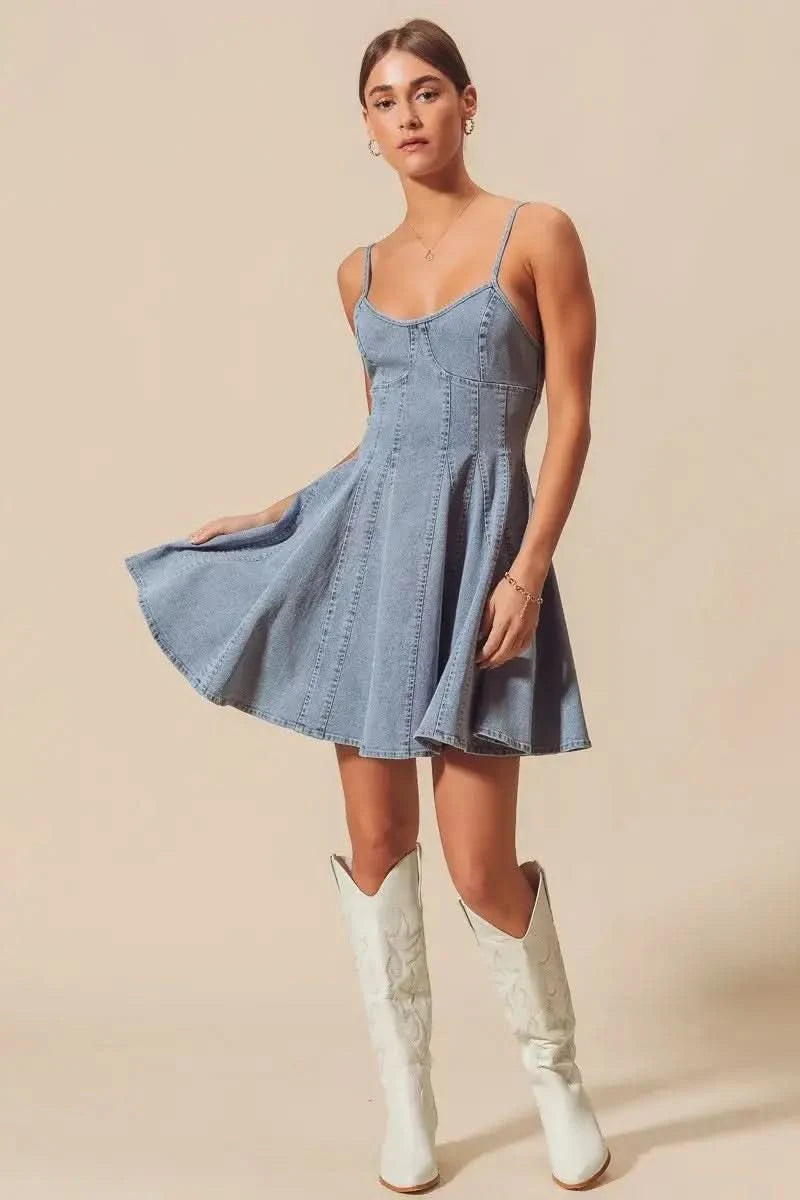 SO ME A Line Fit and Flare Denim Mini Dress in - photo