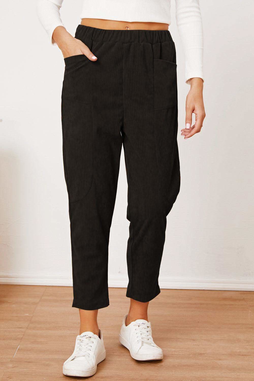 Pocketed Elastic Waist Pants - SwagglyLife Home & Fashion