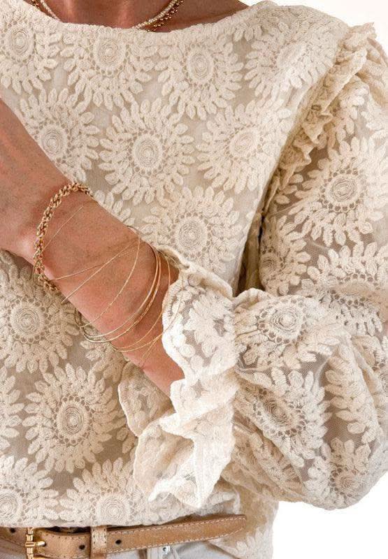 Flower Jacquard Flounce Sleeve Blouse - SwagglyLife Home & Fashion