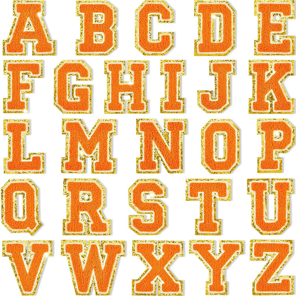 Orange Self Adhesive Chenille Letters Patches in - photo