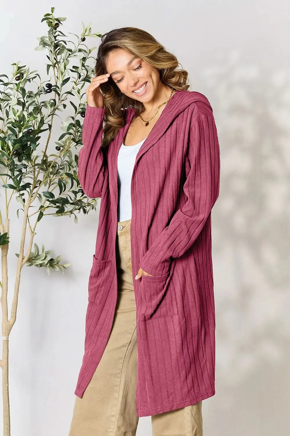 Basic Bae Full Size Hooded Sweater Cardigan in - photo