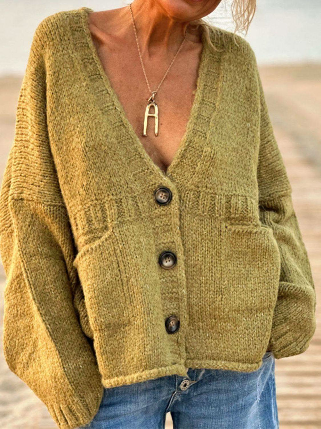 Pocketed V-Neck Button Up Cardigan in - Cardigans photo