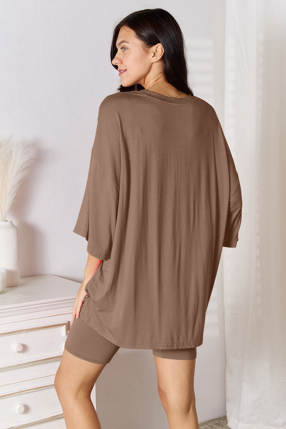 Basic Bae Full Size Soft Rayon Three-Quarter Sleeve Top and Shorts Set in - Sets photo