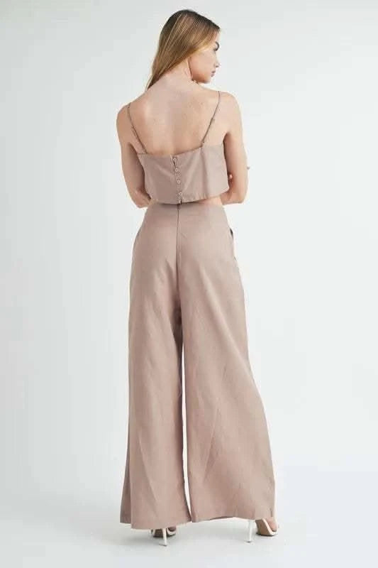 MABLE Linen Mix Crop Cami and Wide Leg Pants Set - SwagglyLife Home & Fashion