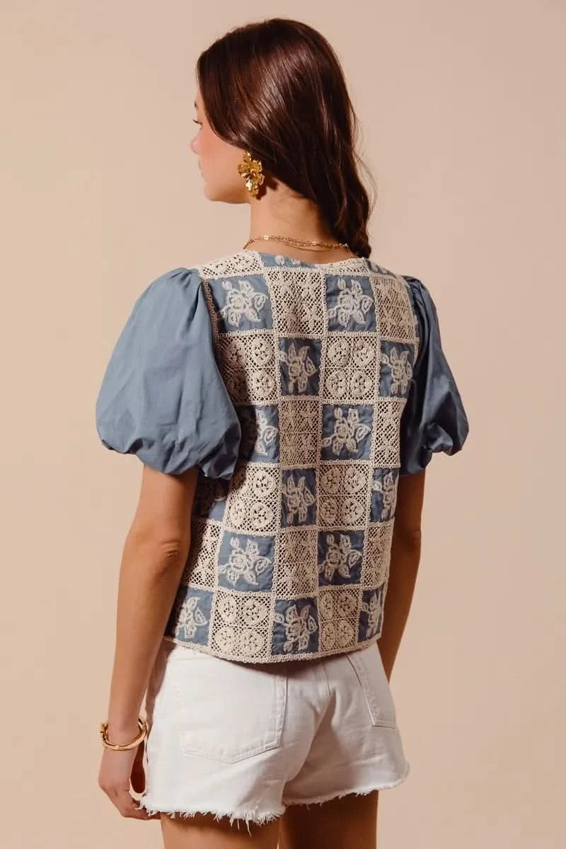 SO ME Crochet Lace Tie Front V Neck Blouse Top - SwagglyLife Home & Fashion