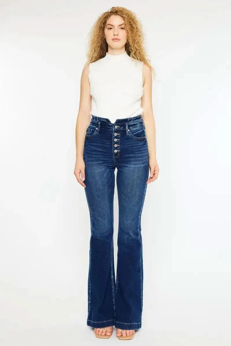 Kancan Button Fly High Rise Flare Jeans - SwagglyLife Home & Fashion