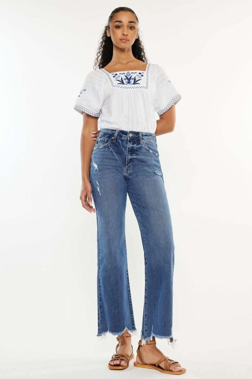 Kancan Full Size High Rise Slim Wide Leg Jeans in Medium - photo