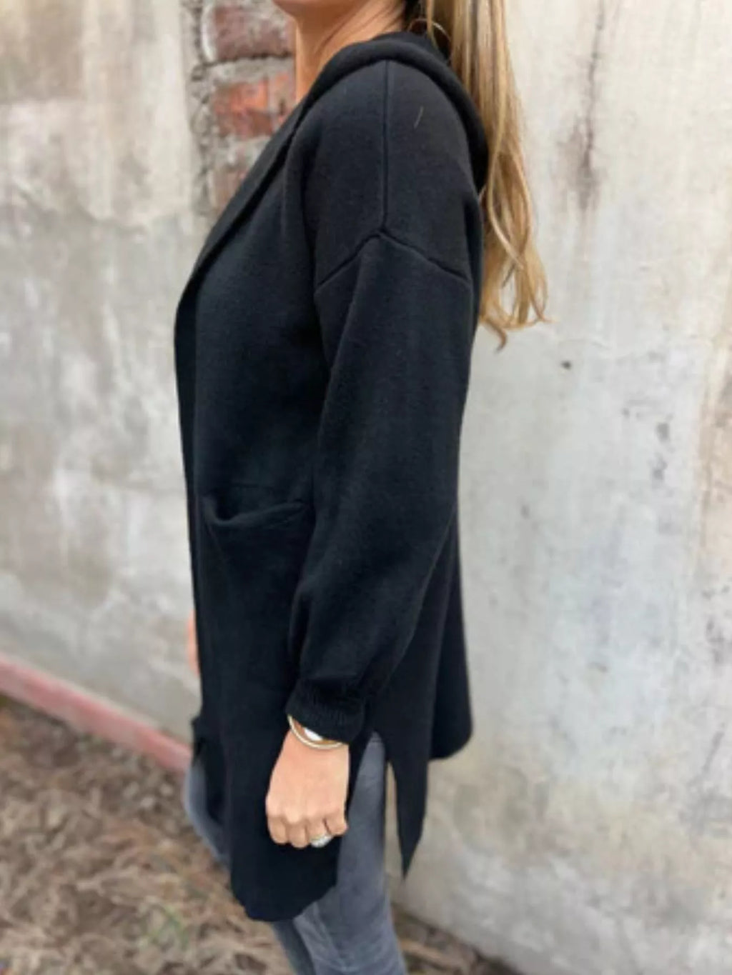 Full Size Open Front Drop Shoulder Hooded Cardigan Plus Size - SwagglyLife Home & Fashion