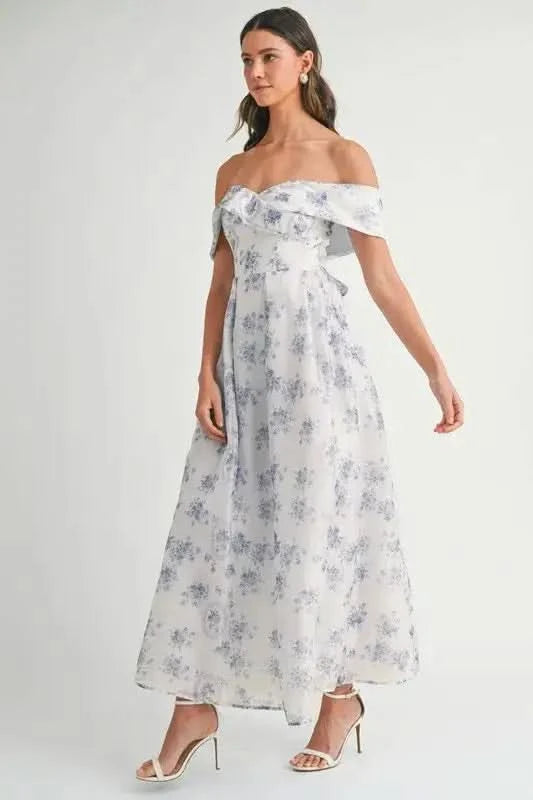 MABLE Floral Printed Off Shoulder Maxi Dress in - photo