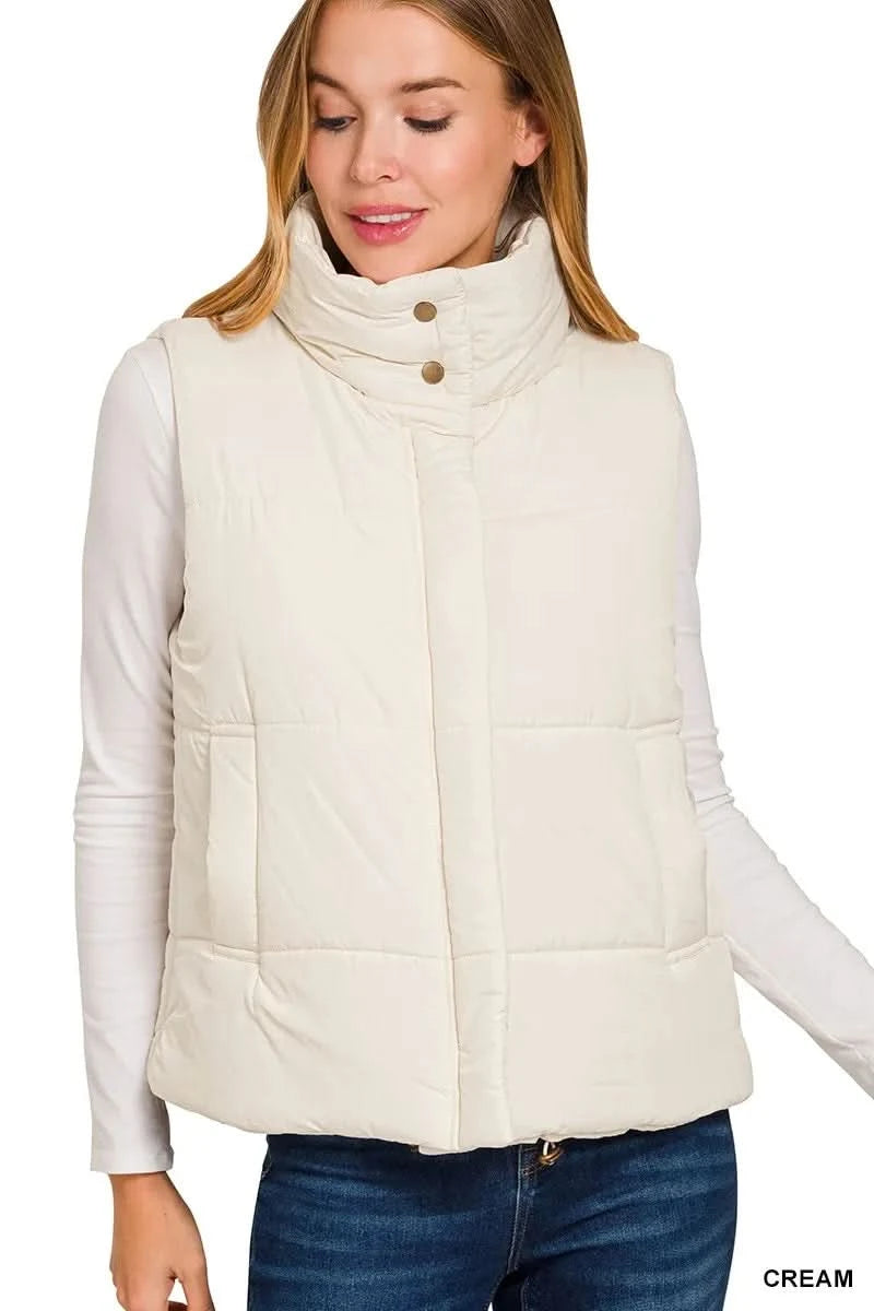 Zenana High Neck Zip-Up Vest Coat in - photo