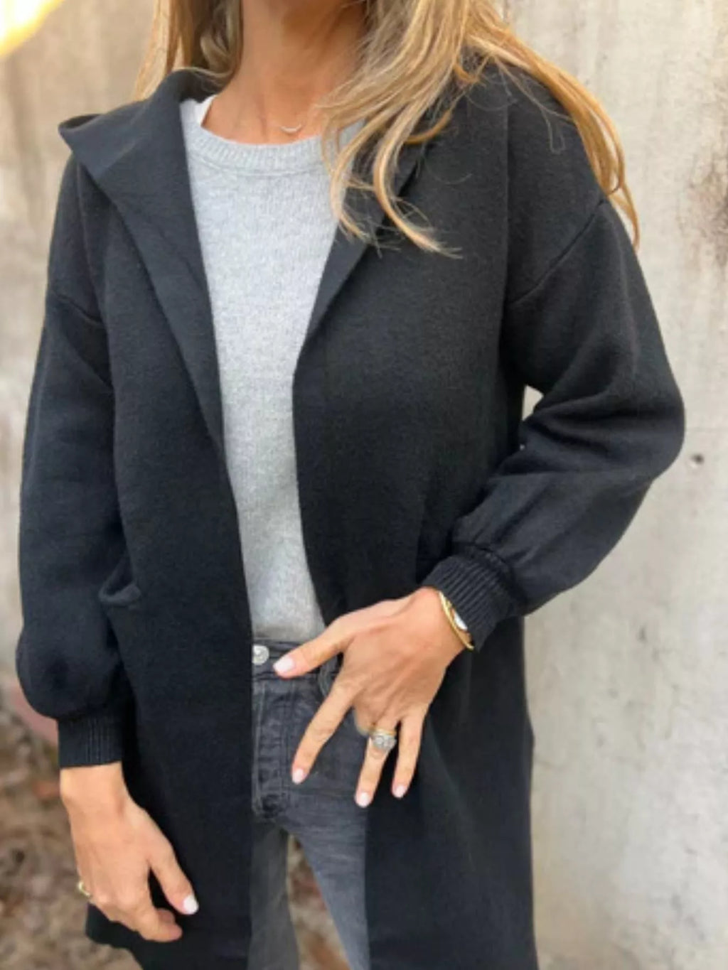 Full Size Open Front Drop Shoulder Hooded Cardigan Plus Size - SwagglyLife Home & Fashion