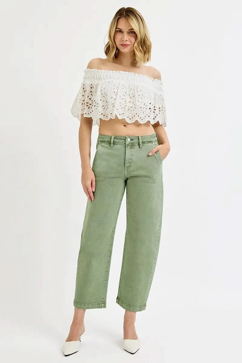 RISEN Full Size Tummy Control High Rise Crop Barrel Jeans Plus Size in - photo