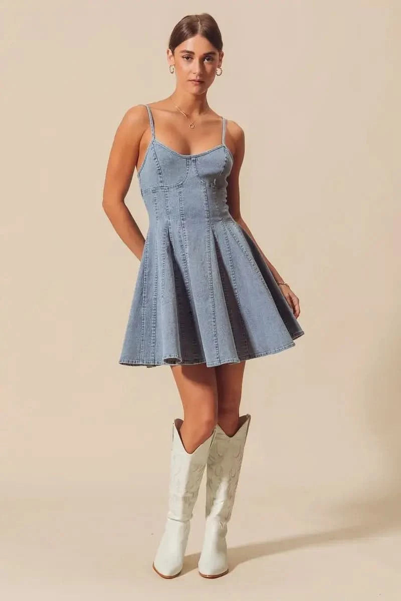 SO ME A Line Fit and Flare Denim Mini Dress in - photo
