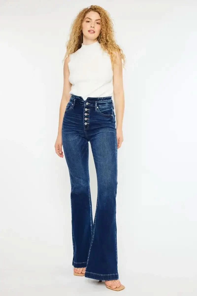Kancan Button Fly High Rise Flare Jeans - SwagglyLife Home & Fashion