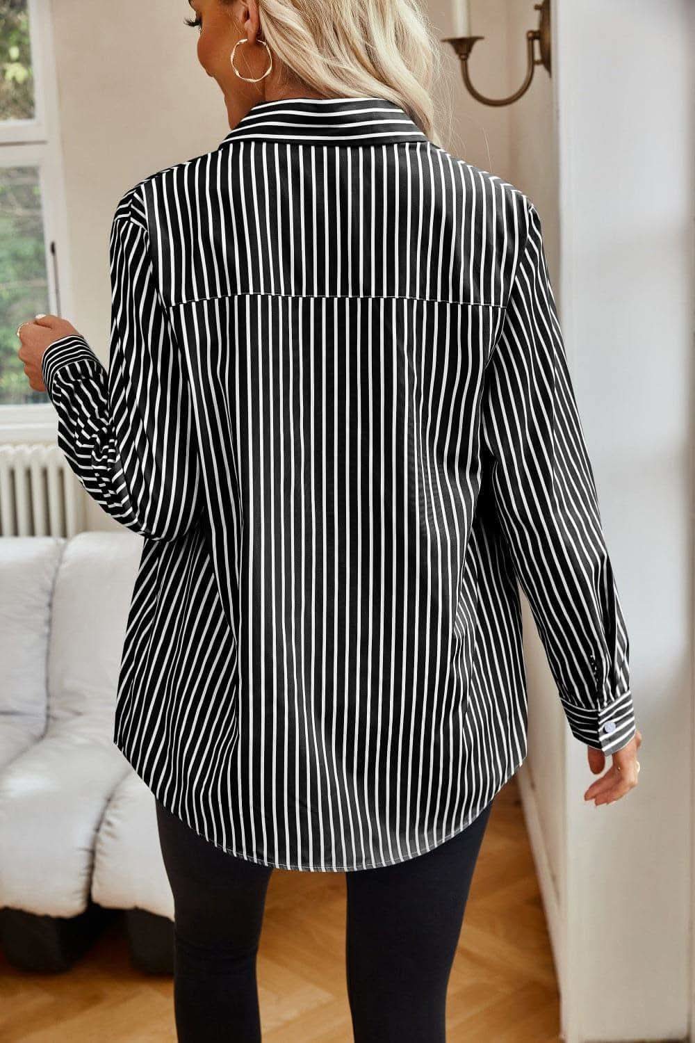 Striped Button Up Long Sleeve Shirt - SwagglyLife Home & Fashion