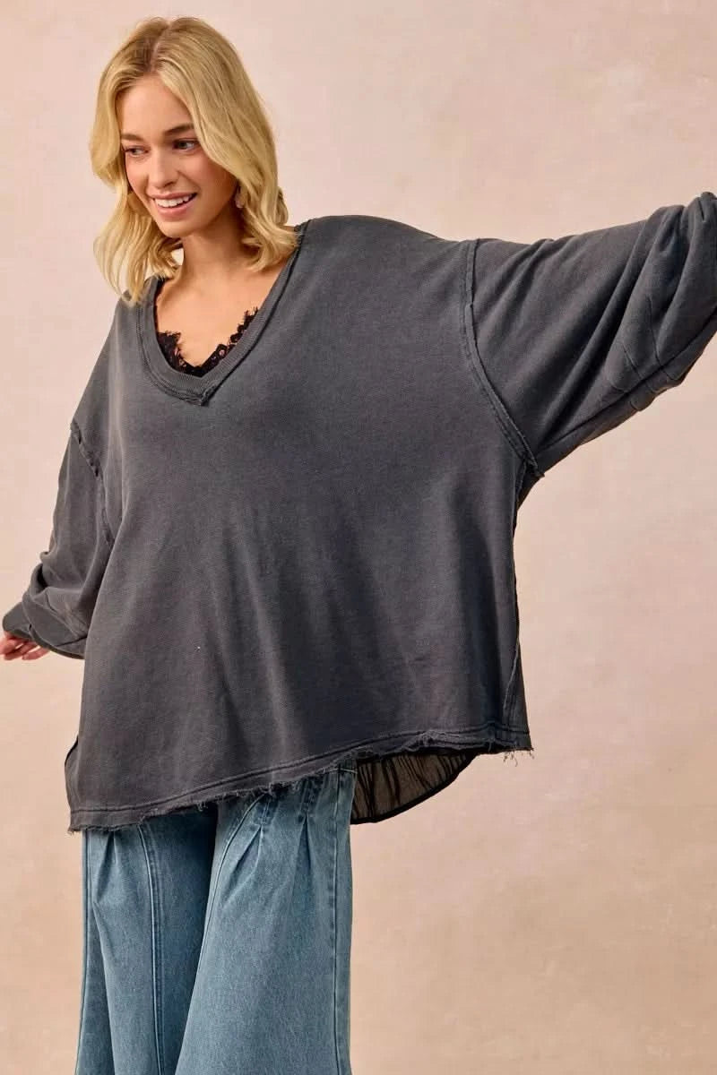 BiBi Mineral Washed French Terry Oversized Sweatshirt in - photo