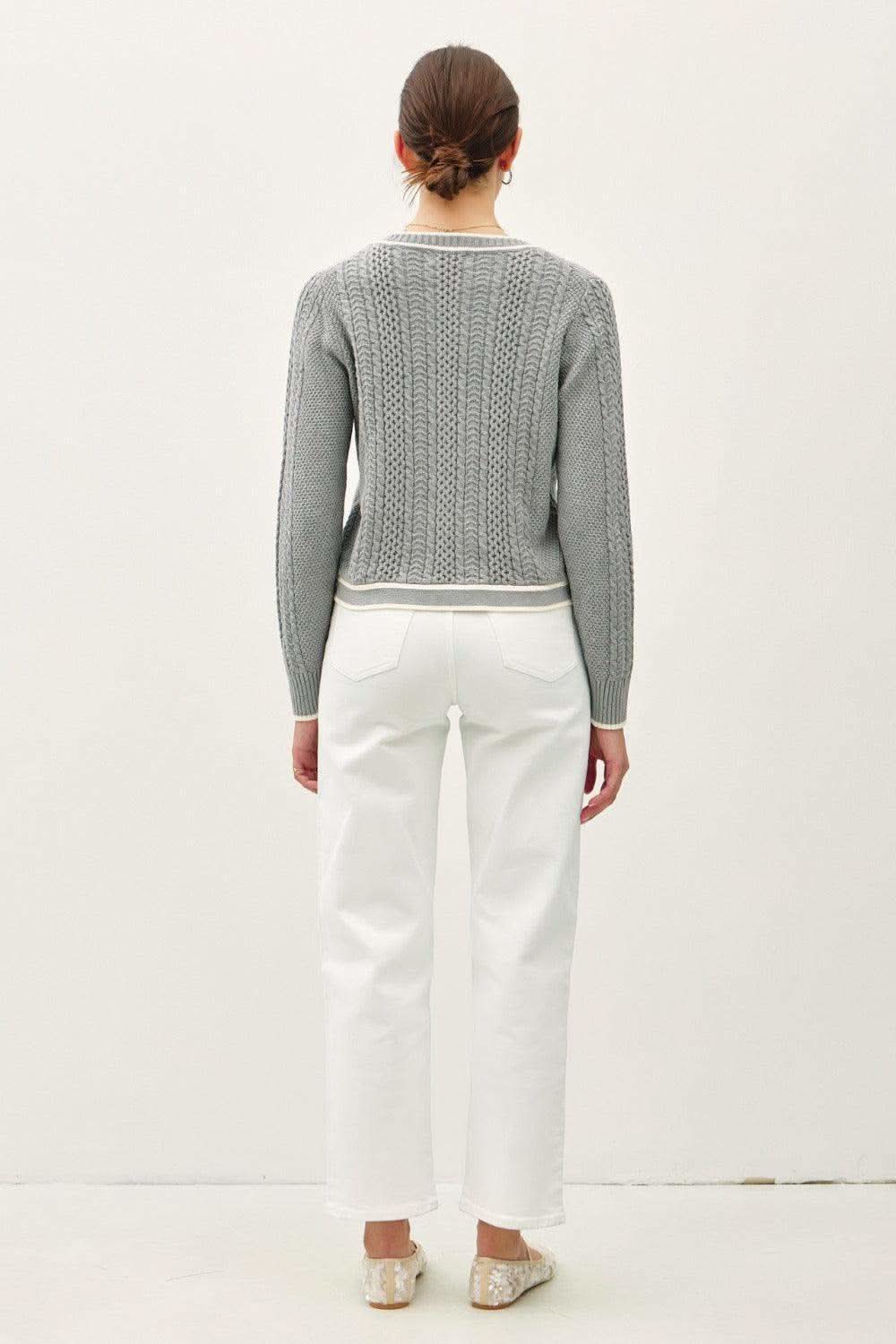 Be Cool Cable Knit Long Sleeve Contrast Edge Cardigan in - cardigans photo