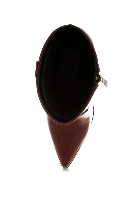 Hatter Pointed Toe Faux Leather Boots in - photo