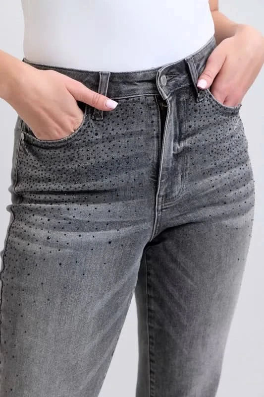 Judy Blue Full Size High Waist Rhinestone Straight Jeans Plus Size in - photo
