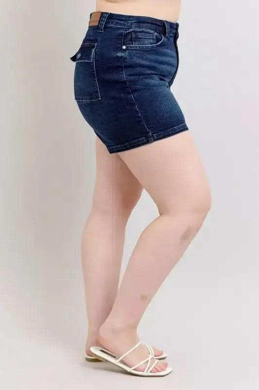 Judy Blue Plus Size High Waist Back Flap Pocket Denim Shorts - SwagglyLife Home & Fashion
