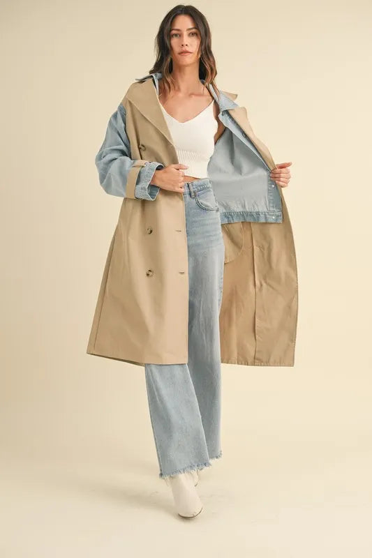 MABLE Layered Look Trench Coat With Denim Jacket in - photo