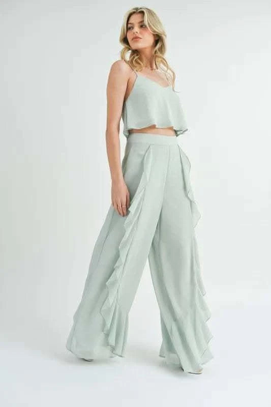 MABLE Crop Cami and Ruffled Wide Leg Pants Set in - photo