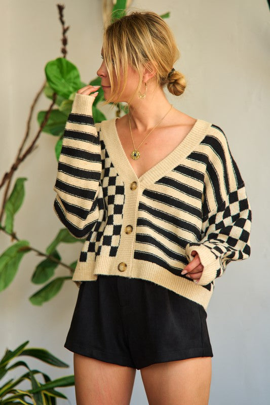 Contrast pattern sweater cardigan in - photo