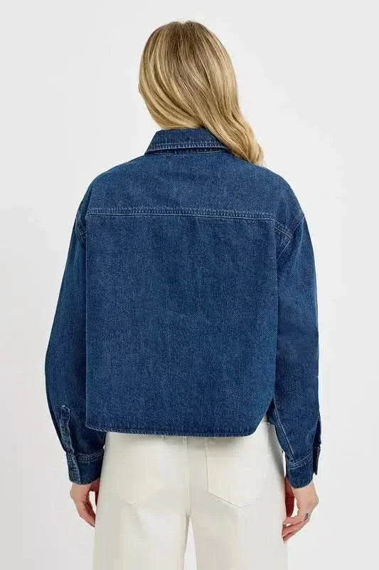 RISEN Button Up Long Sleeve Denim Shacket in - photo