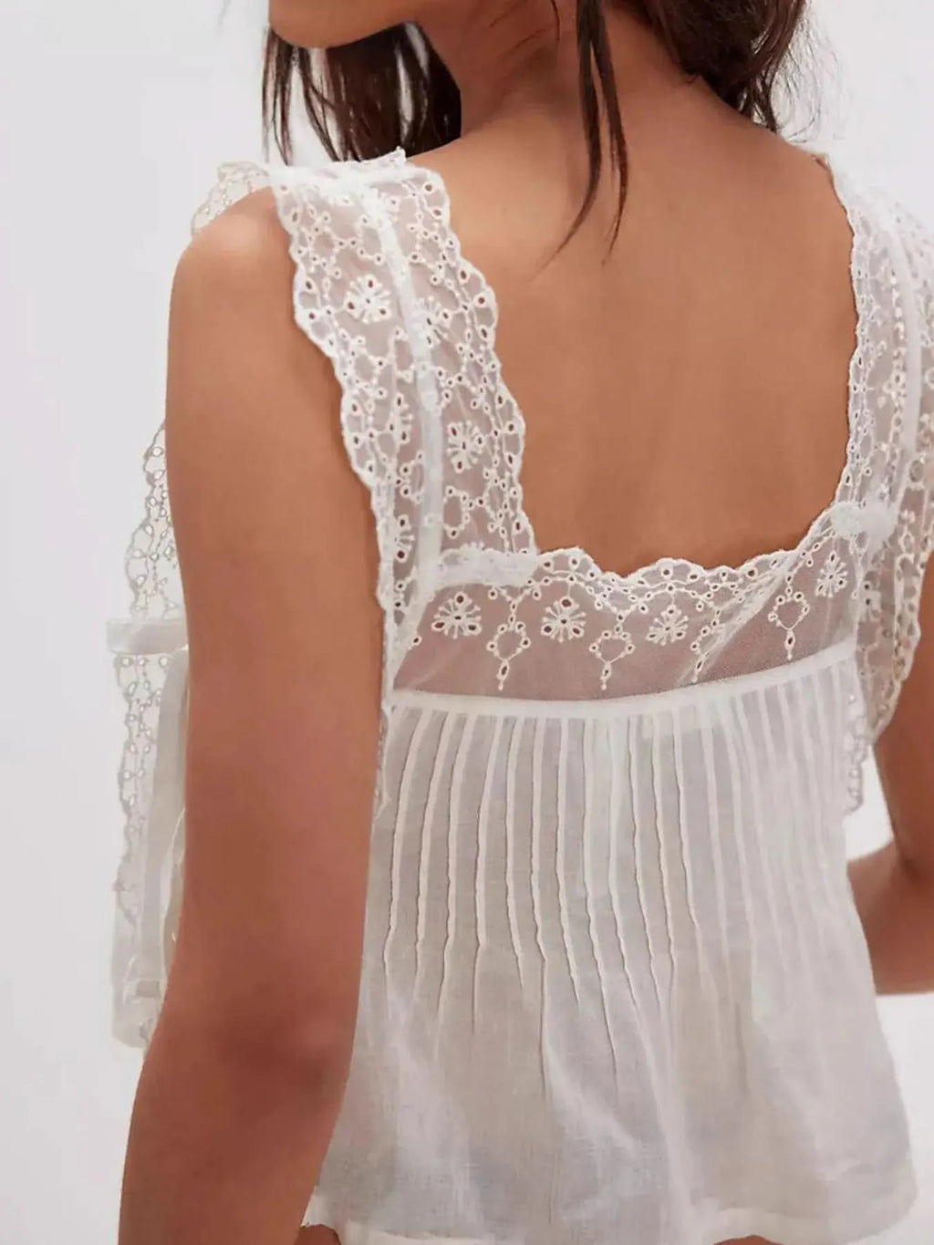 Lace-Trimmed Eyelet Square Neck Top in - photo