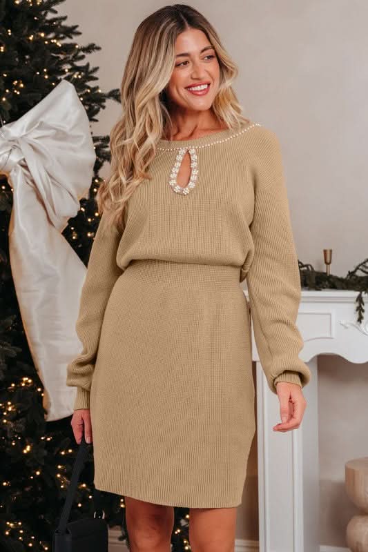 Zariah Embellished Keyhole Ribbed Sweater in - photo