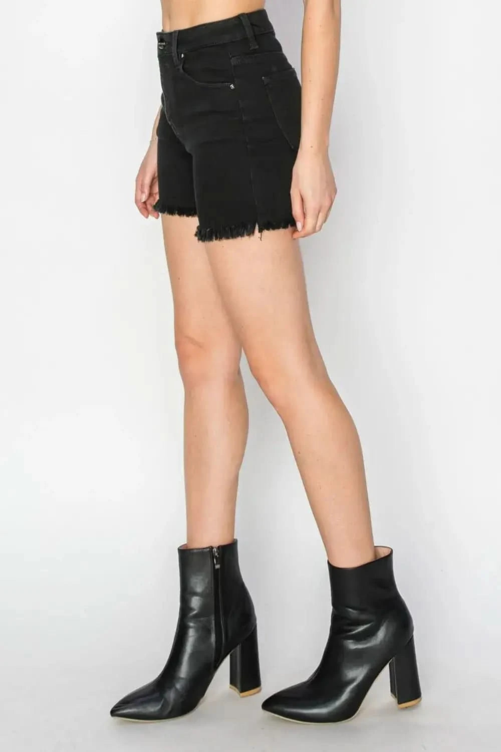 RISEN Full Size High Waist Raw Hem Denim Shorts in - photo