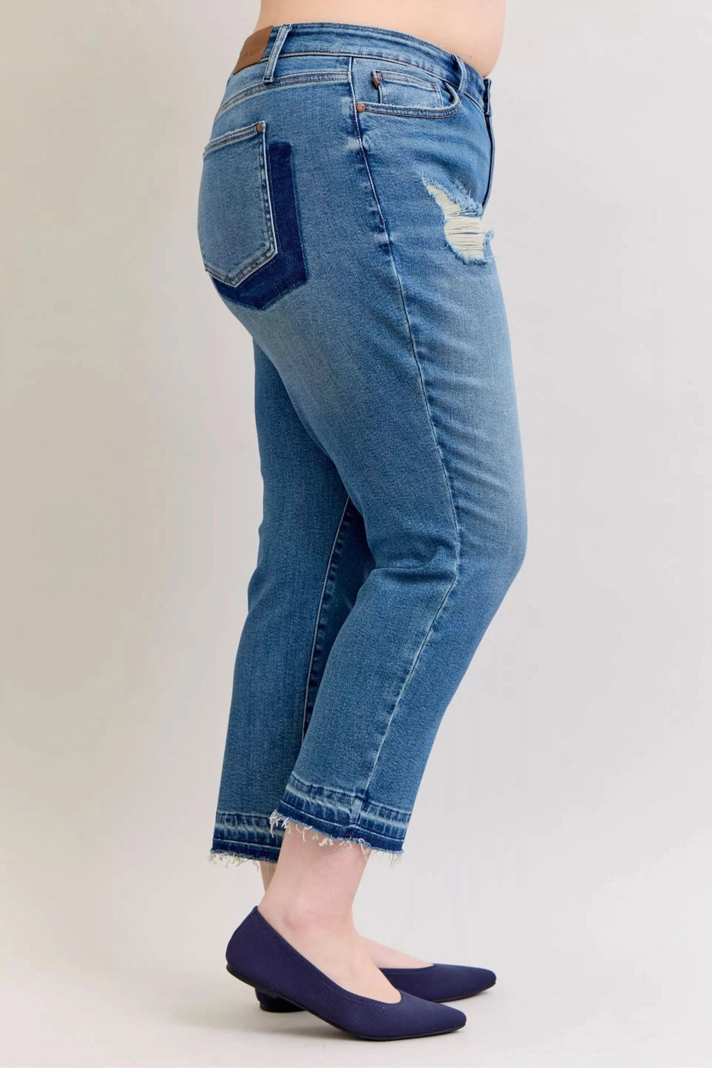 Judy Blue Full Size Mid Rise Bf Patch & Repair Destroy Release Hem Jeans Plus Size in - photo