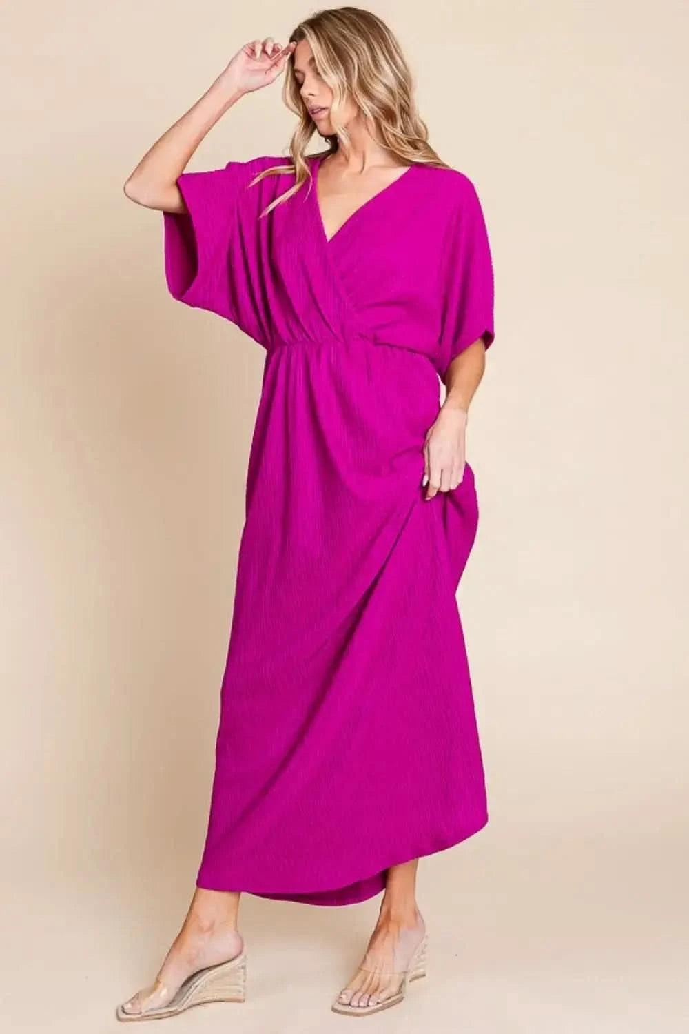 BOMBOM Surplice Maxi Dress with Pockets in - photo