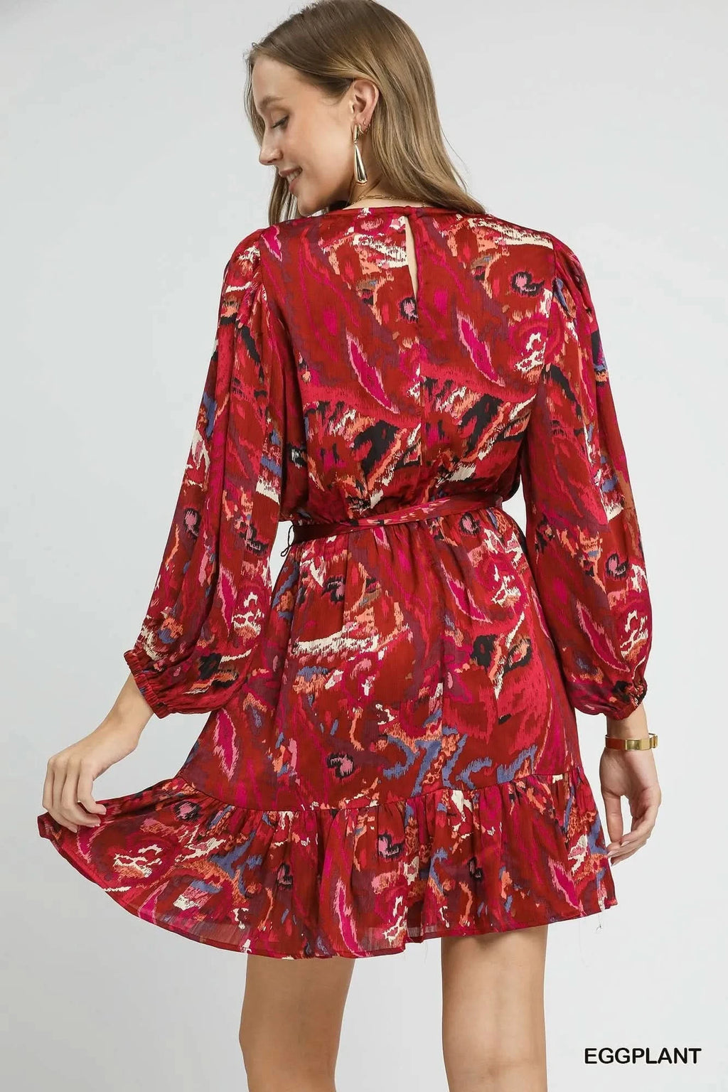 Umgee Ruffled Hem Printed Balloon Sleeve Dress in - photo